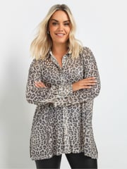 Yours Curve Natural Leopard Print Sequin Shirt - Image 4 of 6