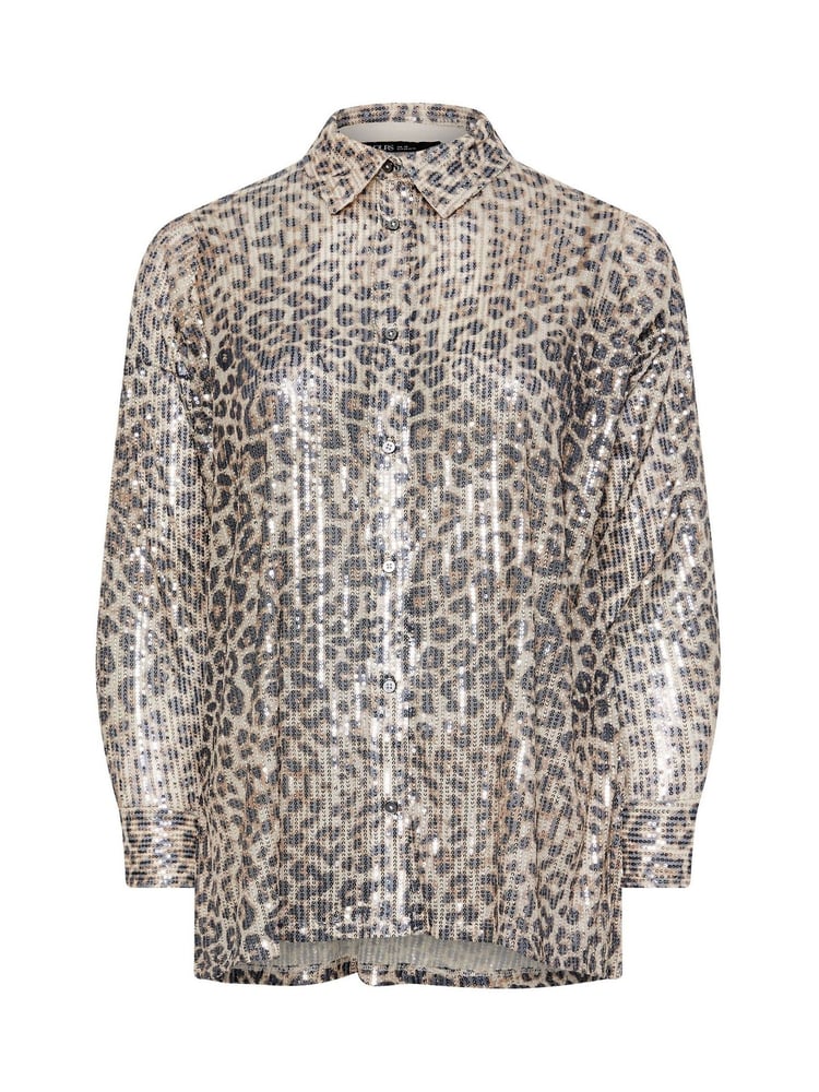 Yours Curve Natural Leopard Print Sequin Shirt - Image 6 of 6