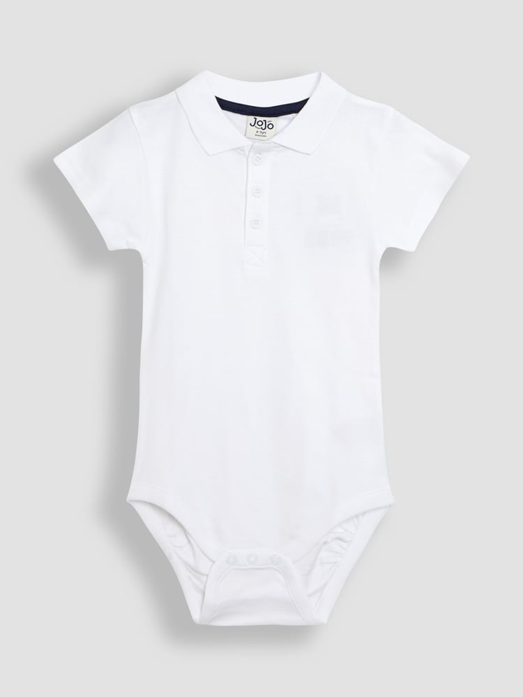 JoJo Maman Bébé White 2-Pack Plain Polo Shirt Bodysuits - Image 2 of 5