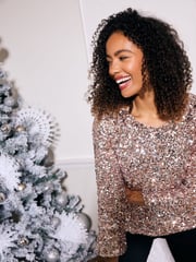 M&Co Gold Sequin Flute Sleeve Top - Image 5 of 6