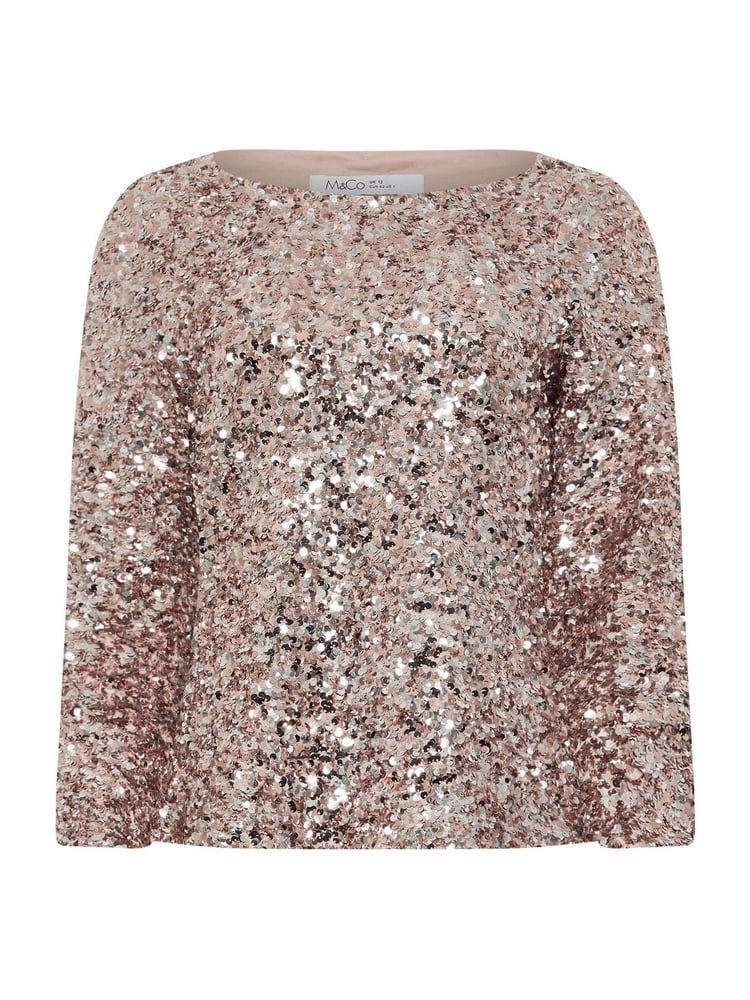 M&Co Gold Sequin Flute Sleeve Top - Image 6 of 6 M&Co Gold Sequin Flute Sleeve Top - Image 6 of 6