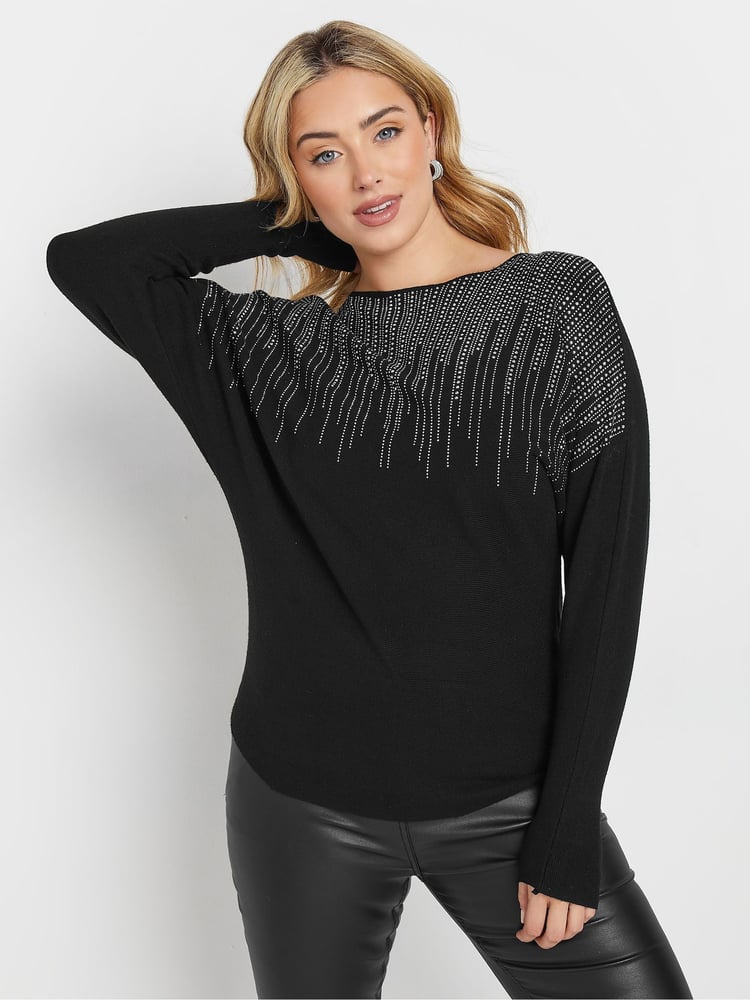 M&Co Black Studded Batwing Embellished Jumper - Image 1 of 6