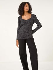 Roman Black Sweetheart Neck Polka Dot Top - Image 1 of 6