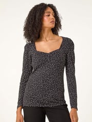 Roman Black Sweetheart Neck Polka Dot Top - Image 3 of 6