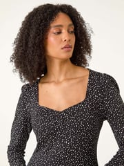 Roman Black Sweetheart Neck Polka Dot Top - Image 5 of 6