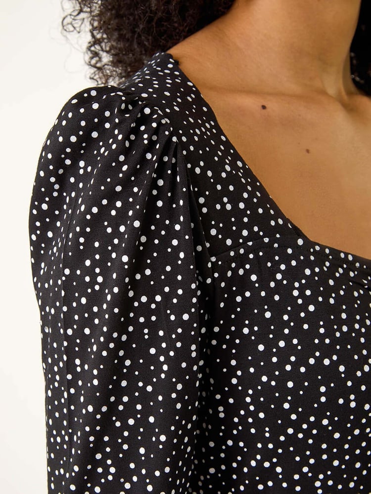 Roman Black Sweetheart Neck Polka Dot Top - Image 6 of 6