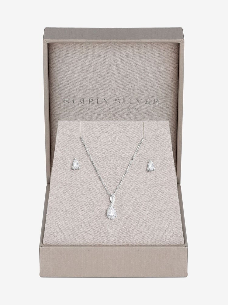Simply Silver Silver Tone 925 Polished and Cubic Zirconia Gift Boxed Peardrop Set - Image 2 of 5