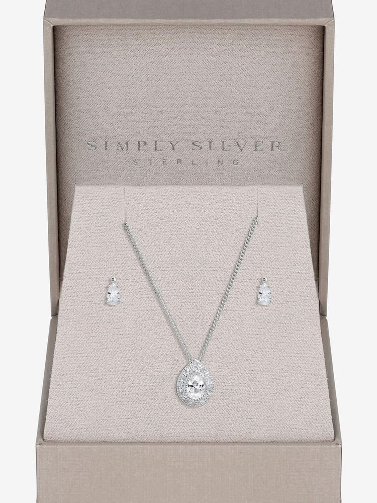 Simply Silver Silver Tone 925 Cubic Zirconia Pave Gift Boxed Pear Set - Image 1 of 4