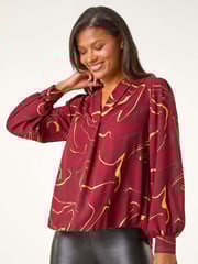 Roman Red Marble Foil V-Neck Top - Image 2 of 5