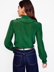 Boden Green Ruffle Collar Silk Blouse - Image 3 of 5