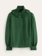 Boden Green Ruffle Collar Silk Blouse - Image 5 of 5