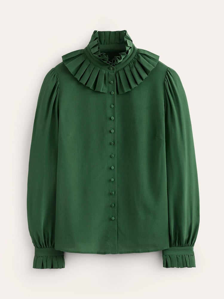 Boden Green Ruffle Collar Silk Blouse - Image 5 of 5