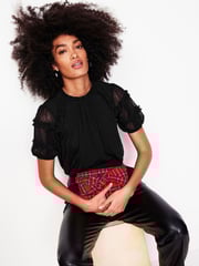 Boden Black Short Sleeve Tulle Top - Image 1 of 5