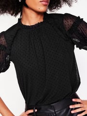 Boden Black Short Sleeve Tulle Top - Image 2 of 5