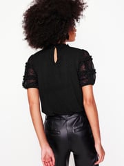 Boden Black Short Sleeve Tulle Top - Image 3 of 5