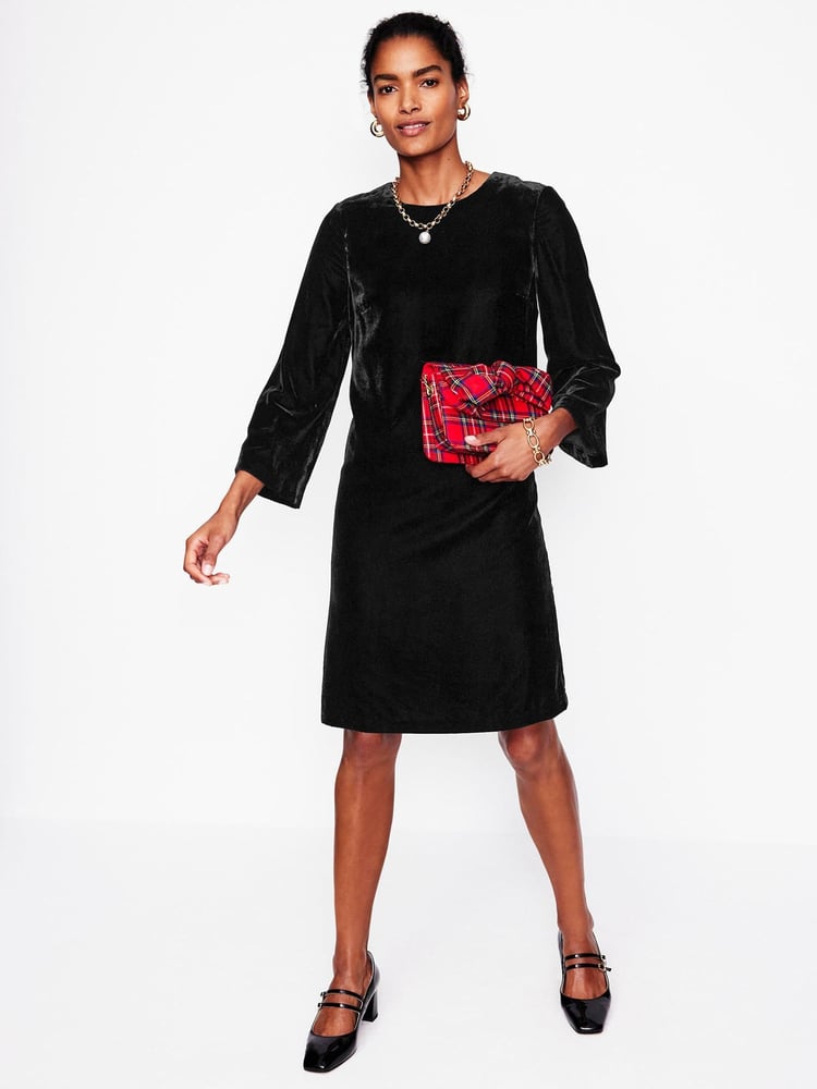 Boden Black Velvet Long Sleeve Shift Dress - Image 1 of 3 Boden Black Velvet Long Sleeve Shift Dress - Image 1 of 3