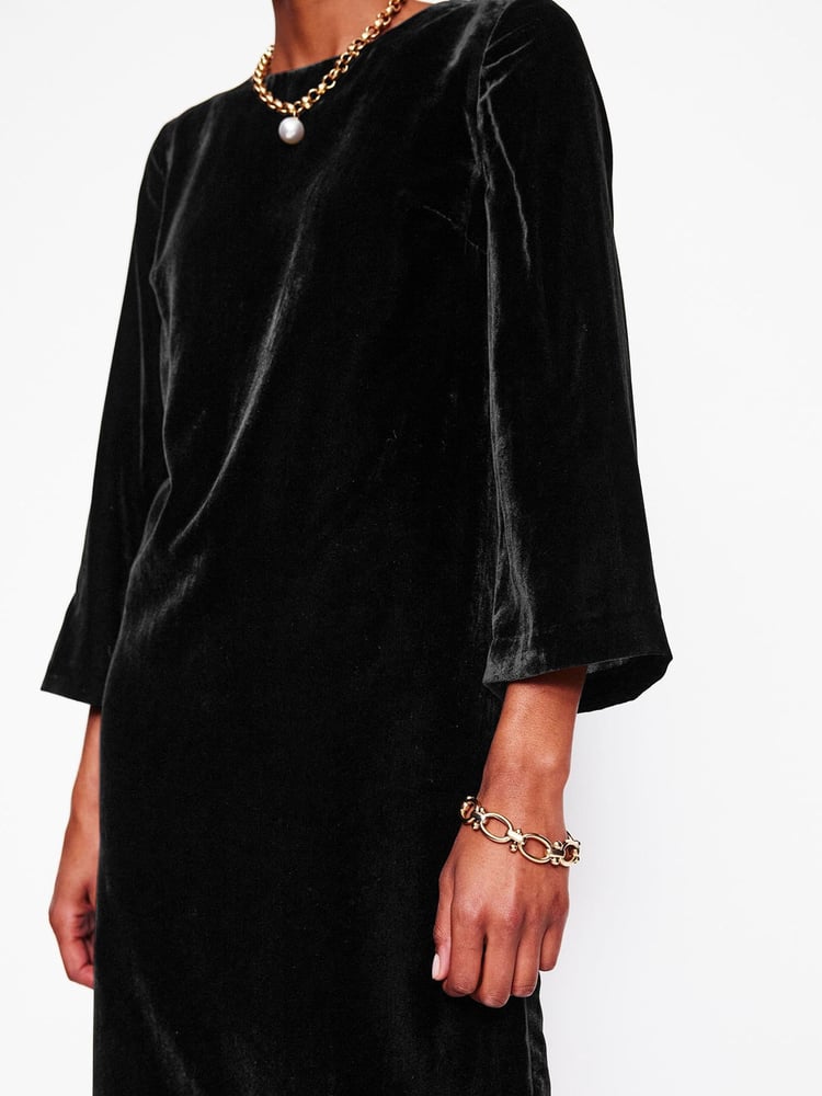 Boden Black Velvet Long Sleeve Shift Dress - Image 2 of 3