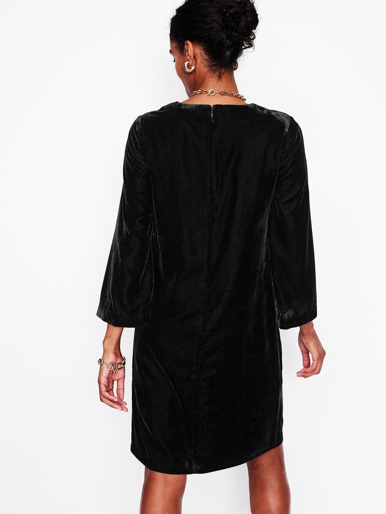 Boden Black Velvet Long Sleeve Shift Dress - Image 3 of 3 Boden Black Velvet Long Sleeve Shift Dress - Image 3 of 3