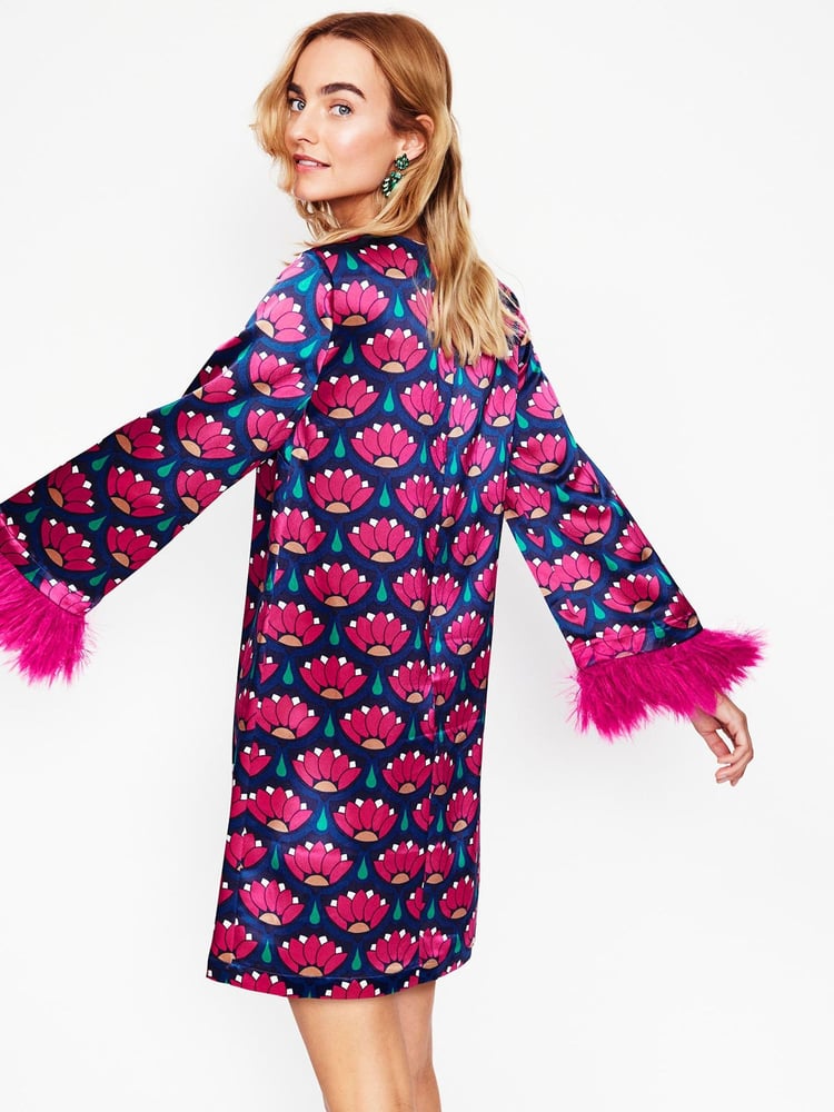 Boden Pink Faux Fur Feather Trim Short Dress - Image 1 of 6