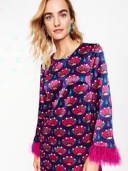 Boden Pink Faux Fur Feather Trim Short Dress - Image 3 of 6