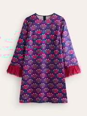 Boden Pink Faux Fur Feather Trim Short Dress - Image 6 of 6