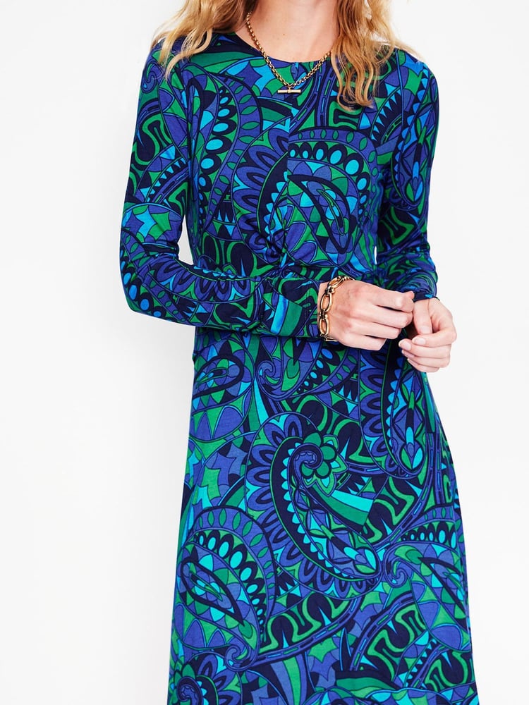 Boden Blue Twisted Waist Jersey Dress - Image 2 of 5 Boden Blue Twisted Waist Jersey Dress - Image 2 of 5