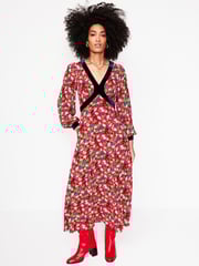 Boden Red Velvet Trim Maxi Tea Dress - Image 4 of 5