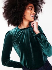 Boden Green Velvet Frill Neck Top - Image 1 of 5