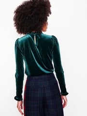 Boden Green Velvet Frill Neck Top - Image 3 of 5