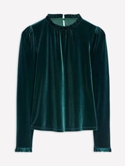 Boden Green Velvet Frill Neck Top - Image 5 of 5