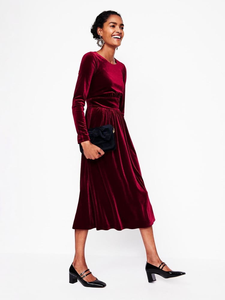 Boden Burgundy Thea Velvet Jersey Midi Dress - Image 2 of 4 Boden Burgundy Thea Velvet Jersey Midi Dress - Image 2 of 4