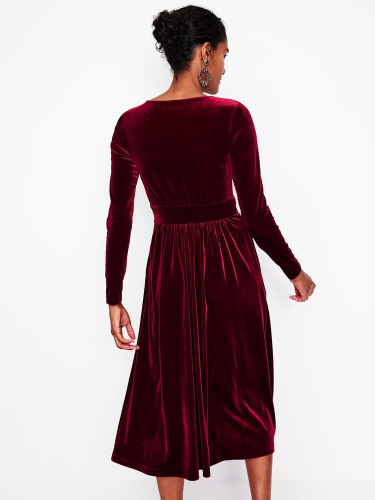 Boden Burgundy Thea Velvet Jersey Midi Dress - Image 4 of 4 Boden Burgundy Thea Velvet Jersey Midi Dress - Image 4 of 4