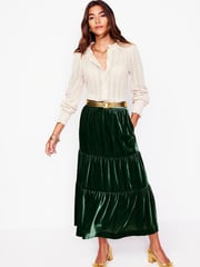 Boden Green Viv Velvet Tiered Maxi Skirt - Image 1 of 5