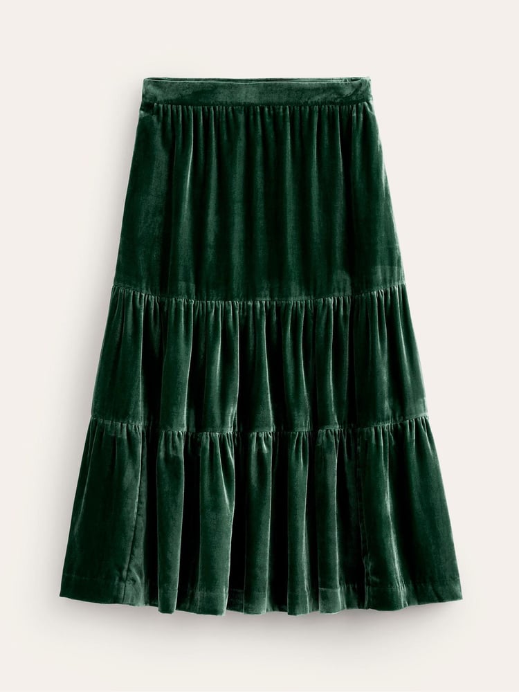 Boden Green Viv Velvet Tiered Maxi Skirt - Image 5 of 5