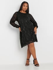 Yours Curve Black Lace Midi Dress - Image 1 of 5