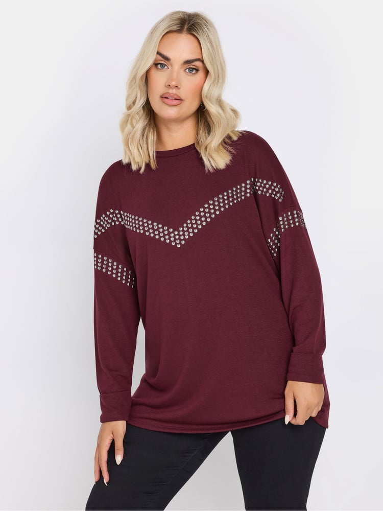 Yours Curve Red Chevron Studded Jumper - Image 1 of 6 Yours Curve Red Chevron Studded Jumper - Image 1 of 6