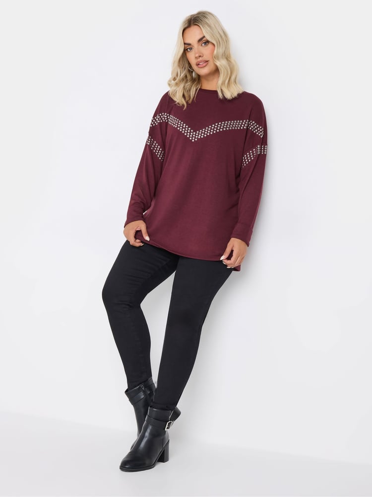 Yours Curve Red Chevron Studded Jumper - Image 2 of 6 Yours Curve Red Chevron Studded Jumper - Image 2 of 6