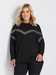 Yours Curve Black Chevron Studded Jumper - Image 1 of 5
