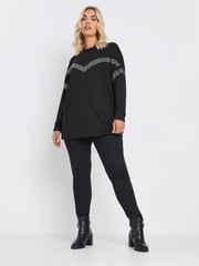 Yours Curve Black Chevron Studded Jumper - Image 2 of 5