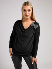 Yours Curve Black London Diamante Bow Cowl Top - Image 2 of 6