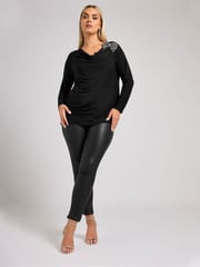 Yours Curve Black London Diamante Bow Cowl Top - Image 3 of 6