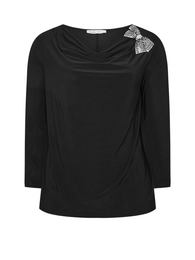 Yours Curve Black London Diamante Bow Cowl Top - Image 6 of 6