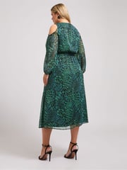 Yours Curve Green London Animal Print Cold Shoulder Dress - Image 3 of 5