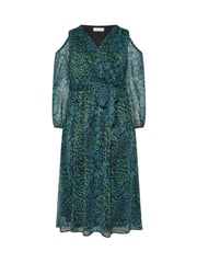 Yours Curve Green London Animal Print Cold Shoulder Dress - Image 5 of 5
