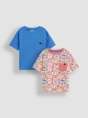 JoJo Maman Bébé Pink Tropical Postcard 2-Pack Printed & Plain T-Shirts - Image 1 of 5