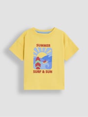 JoJo Maman Bébé Yellow Surf & Sun Graphic Printed and Plain T-Shirts 2 Pack - Image 2 of 5