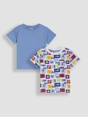 JoJo Maman Bébé White Seaside 2-Pack Printed & Plain T-Shirts - Image 1 of 7