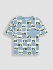 JoJo Maman Bébé Blue Tractor Checkerboard 2-Pack Printed & Plain T-Shirts - Image 2 of 5
