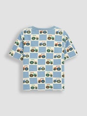 JoJo Maman Bébé Blue Tractor Checkerboard 2-Pack Printed & Plain T-Shirts - Image 3 of 5