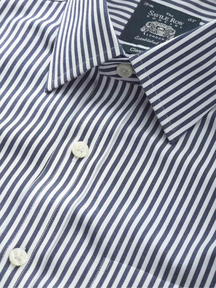 Savile Row Company Classic Fit Blue Stripe Non Iron Single Cuff 100% Cotton Shirt - Image 4 of 4